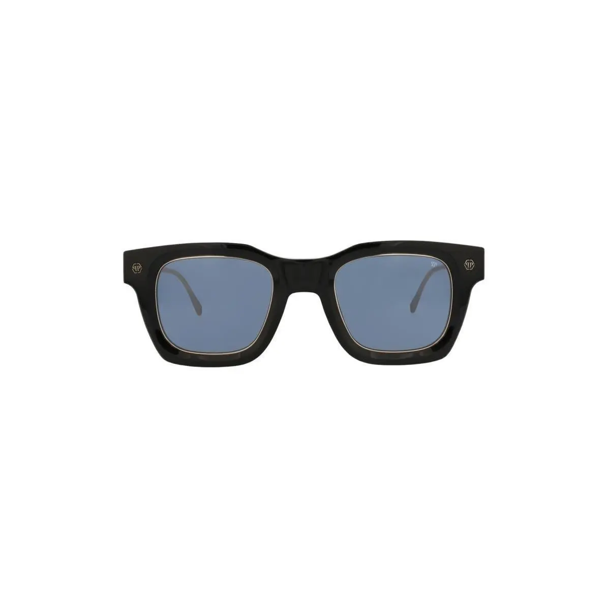 Philipp Plein Men 50mm Square Sunglasses Black Gold Blue