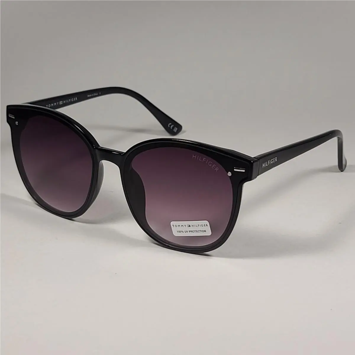 Tommy Hilfiger Ariana WP OL566 Round Cat Eye Sunglasses Black Frame Smoke Lens