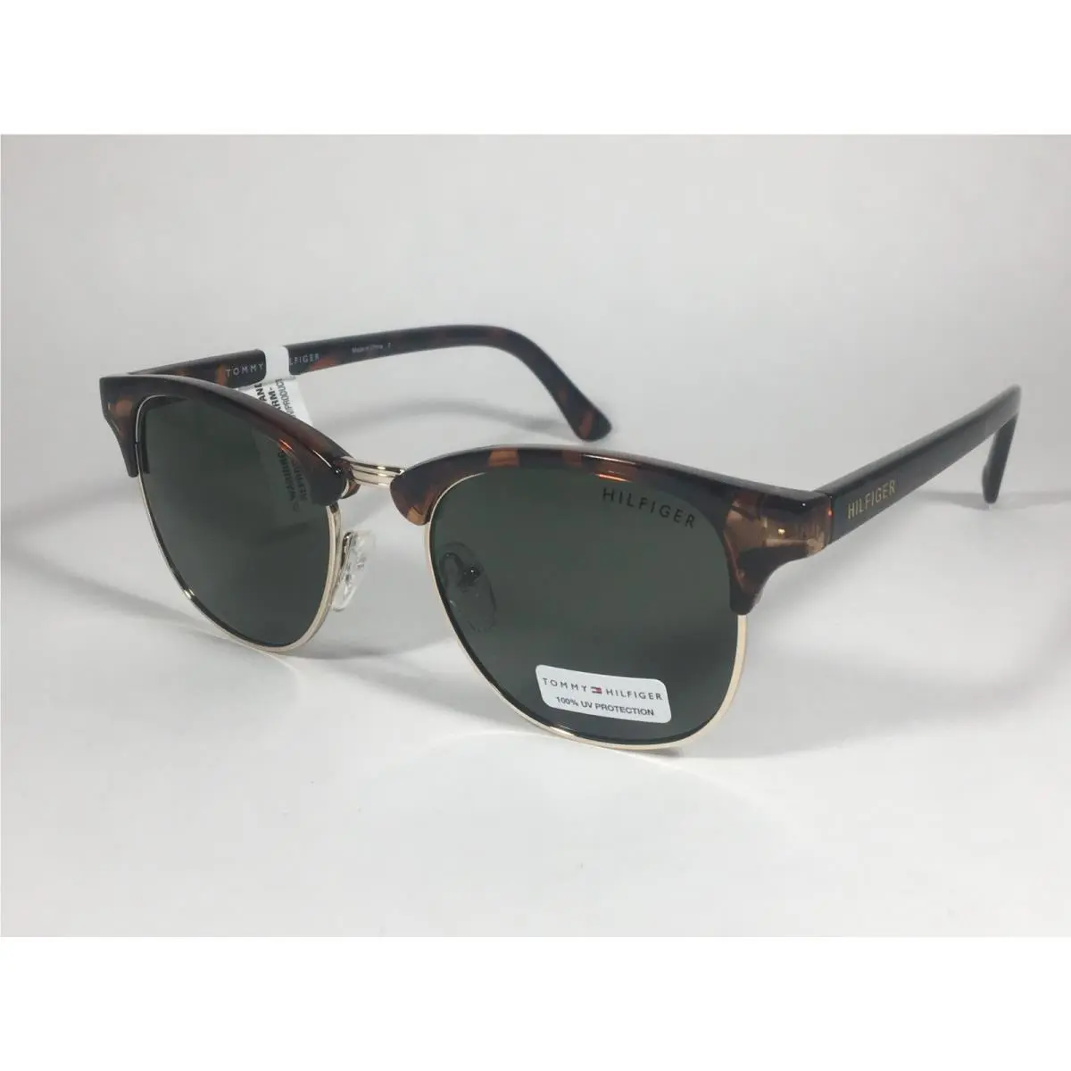 Tommy Hilfiger Bryan MP OU107 Club Half Rim Sunglasses Brown Tortoise Green Lens