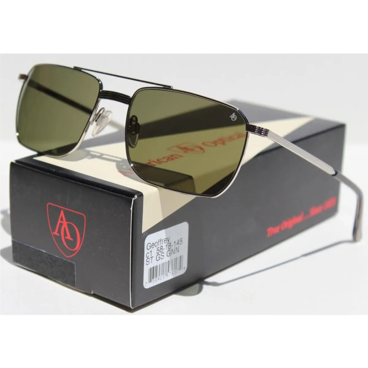 Geoffrey Navigator Sunglasses Silver/green 58-18-145 ST GS Gnn by American Optical