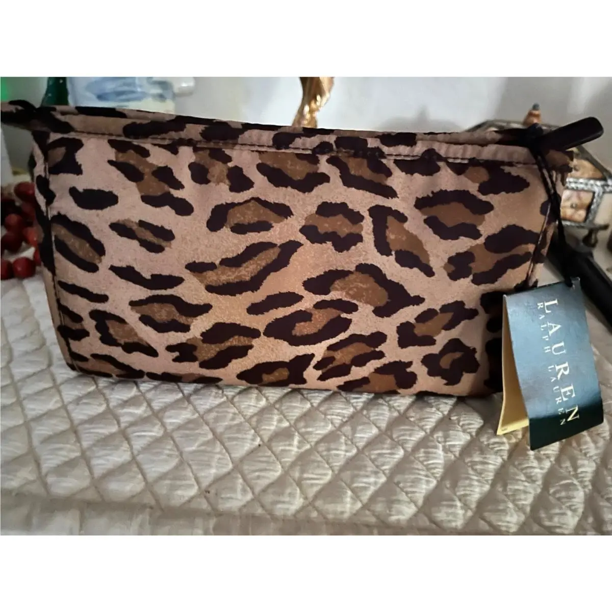 Lauren Ralph Lauren Brown Animal Print Cosmetic Case Zip Top 9 x 6 x 3