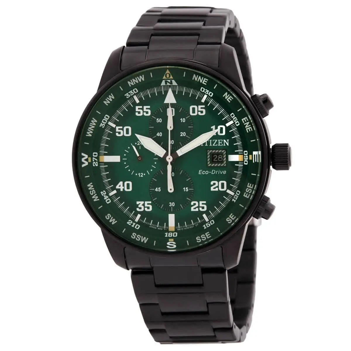 Aviator Eco-drive Chronograph Green Dial Men`s Watch CA0885-54X by Citizen