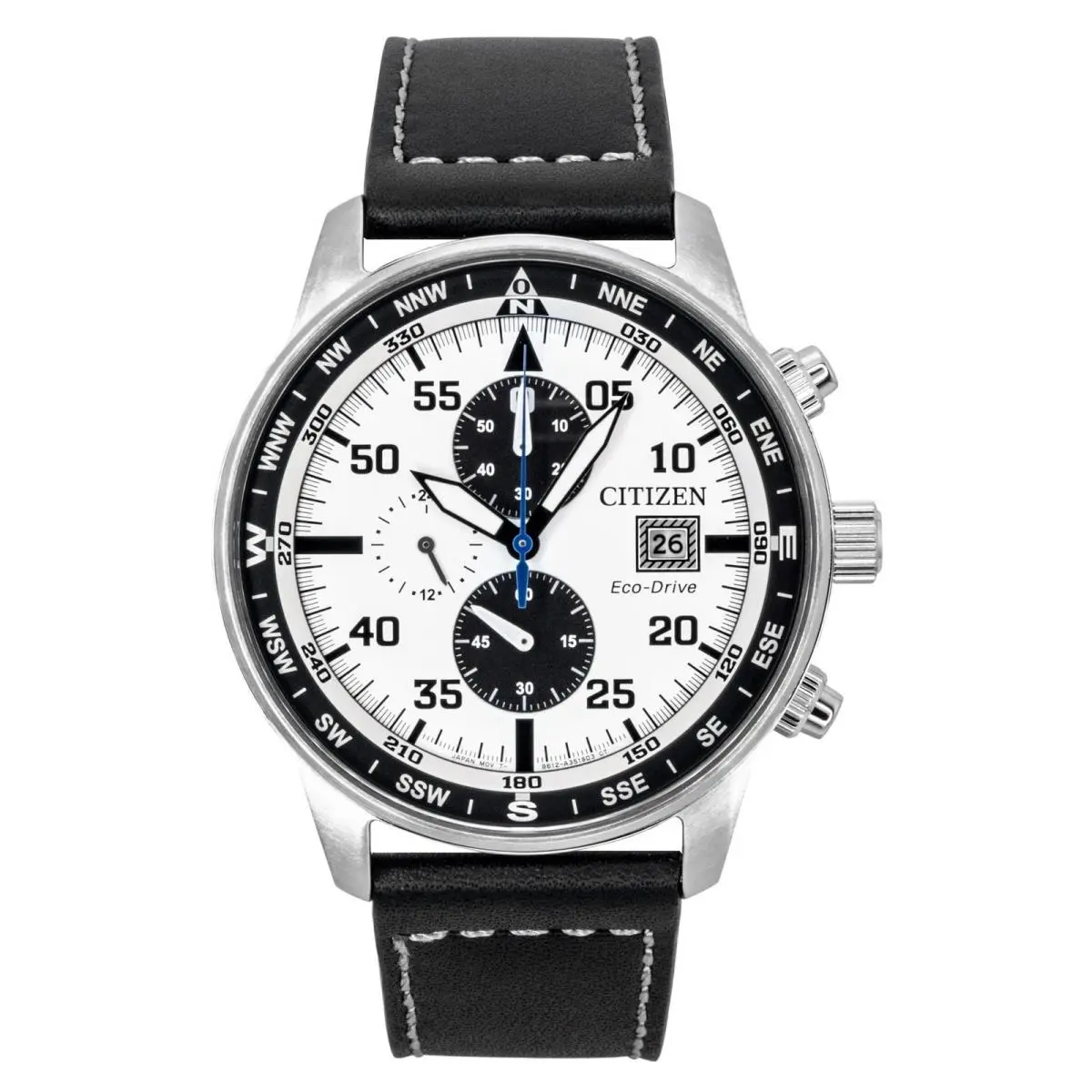 Citizen Eco-drive Aviator Chronograph White Dial 100M CA0880-07A Men`s Watch