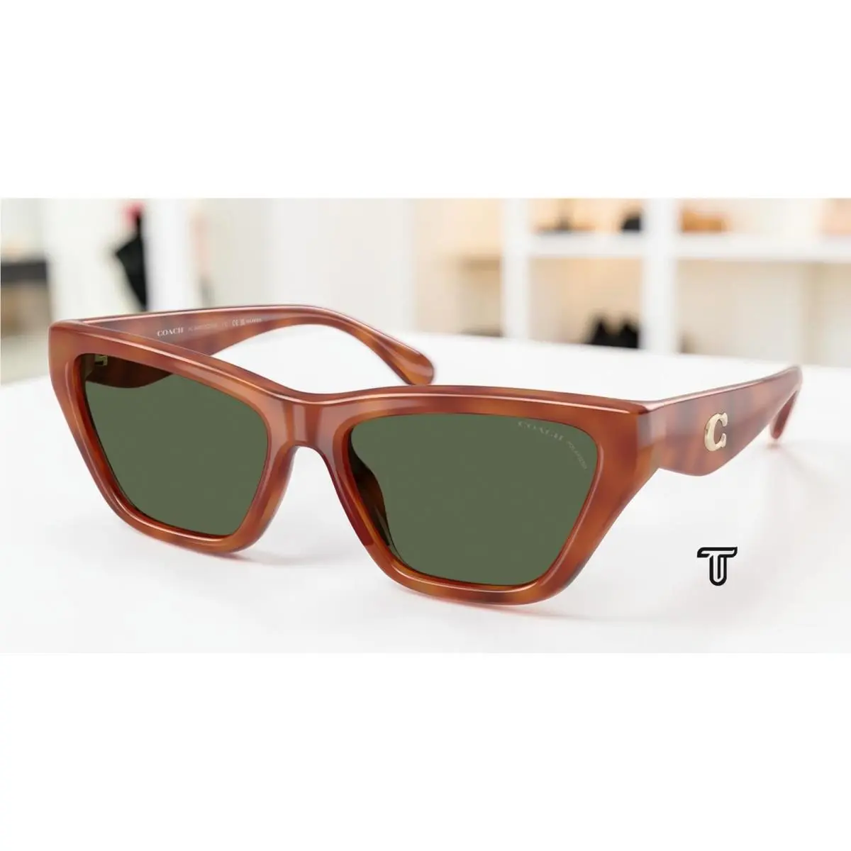 Coach HC8449U 57749A Cdp33 Caramel Tortoise Green Polarized 56mm Women Sunglass
