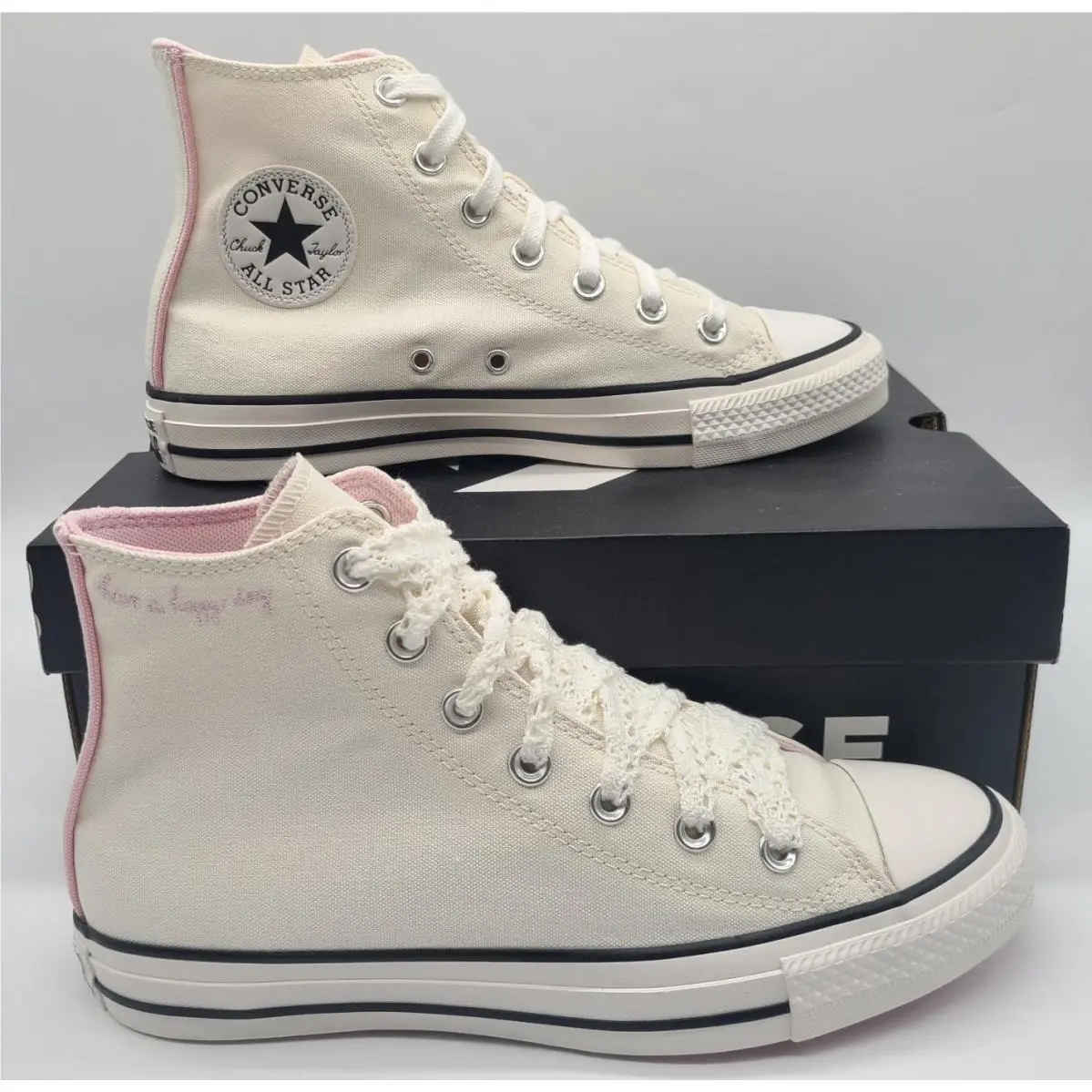 Converse W Chuck Taylor All Star Crochet Lace Sneakers Egret A10686C US Size 8