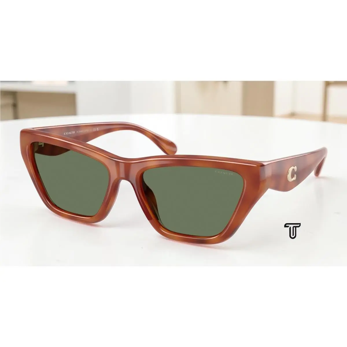 Coach HC8449U 577482 Cdp33 Caramel Tortoise Green Solid 56 mm Women`s Sunglasses