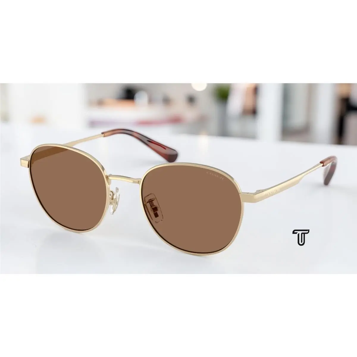 Coach HC7191 900513 Cdp36 Shiny Light Gold Brown Solid 51 mm Men`s Sunglasses