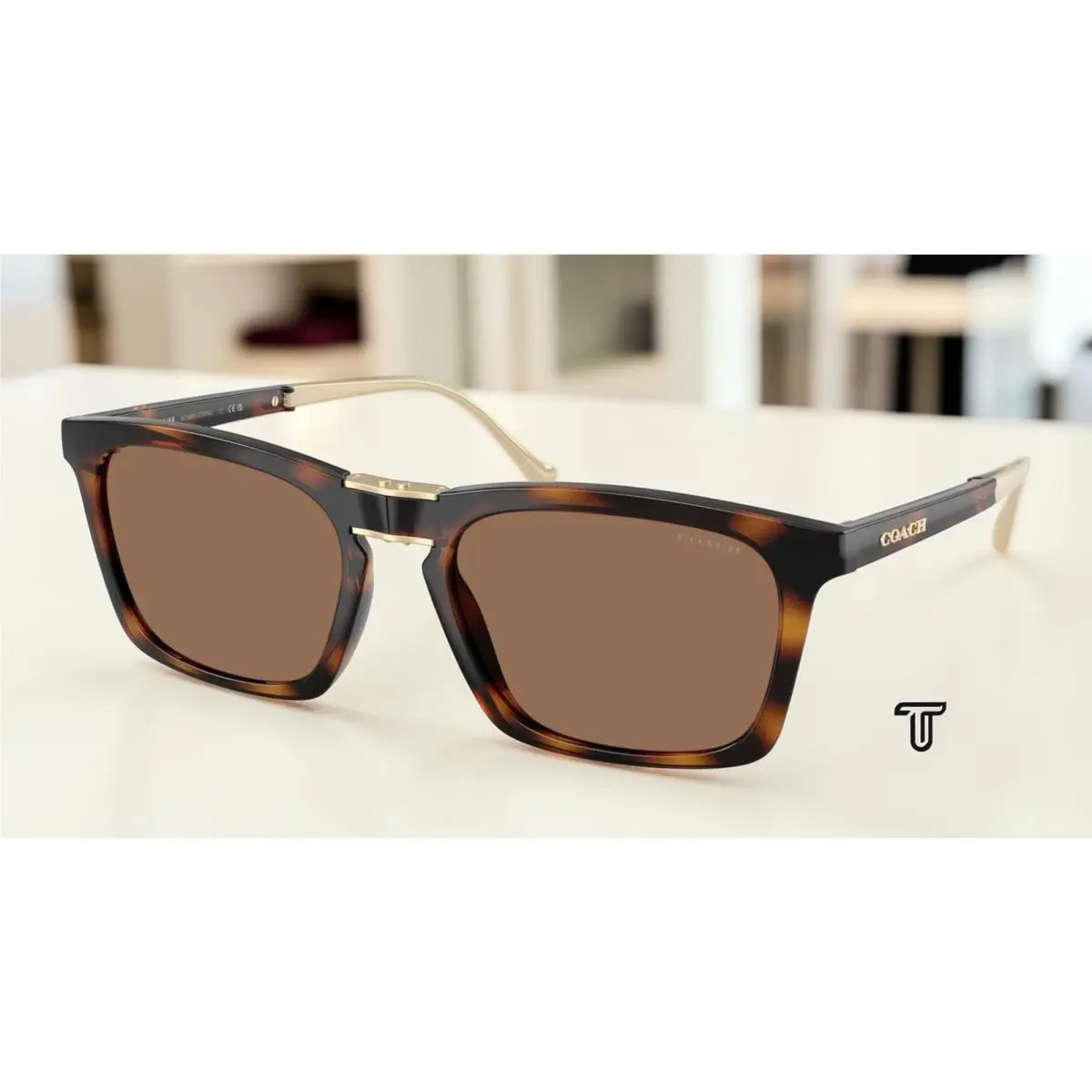 Coach HC8455 512013 Cdp54 Dark Tortoise Brown Solid 56 mm Men`s Sunglasses