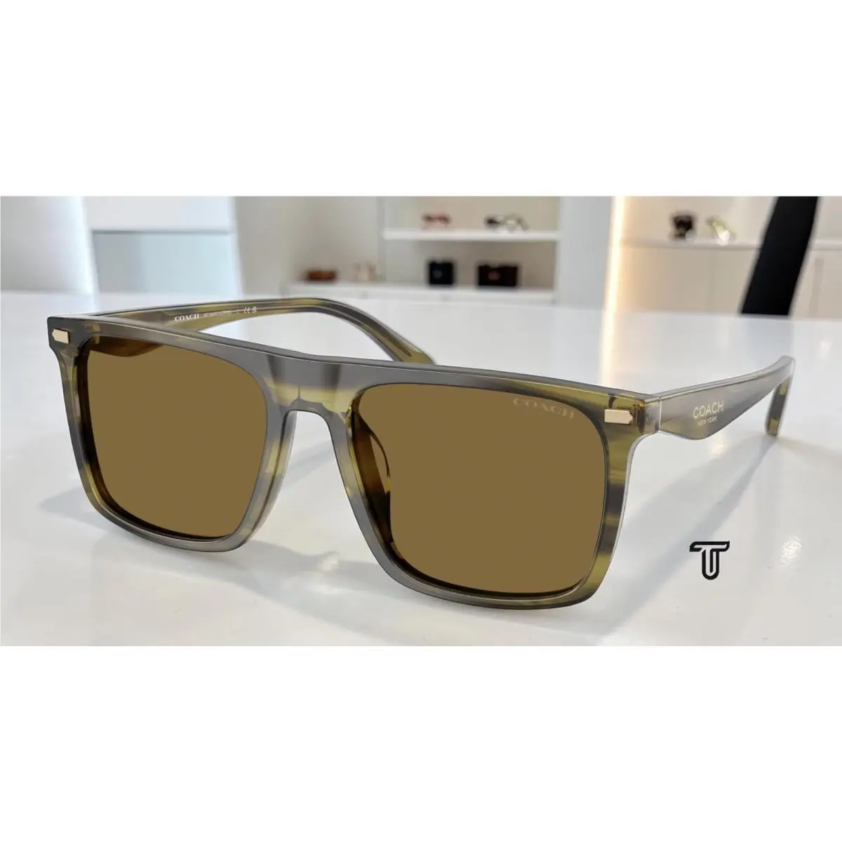 Coach HC8440U 5907S7 Cby95 Olive Stripes Green Grey 57 mm Men`s Sunglasses