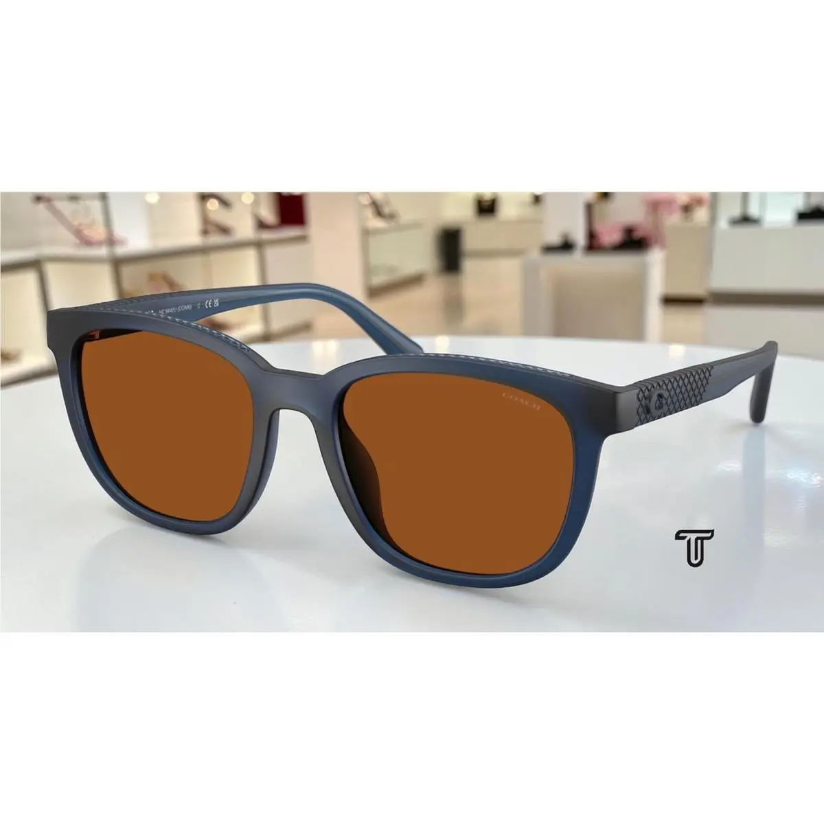 Coach HC8442U 591273 Cca00 Deep Blue Amber Solid 54 mm Men`s Sunglasses