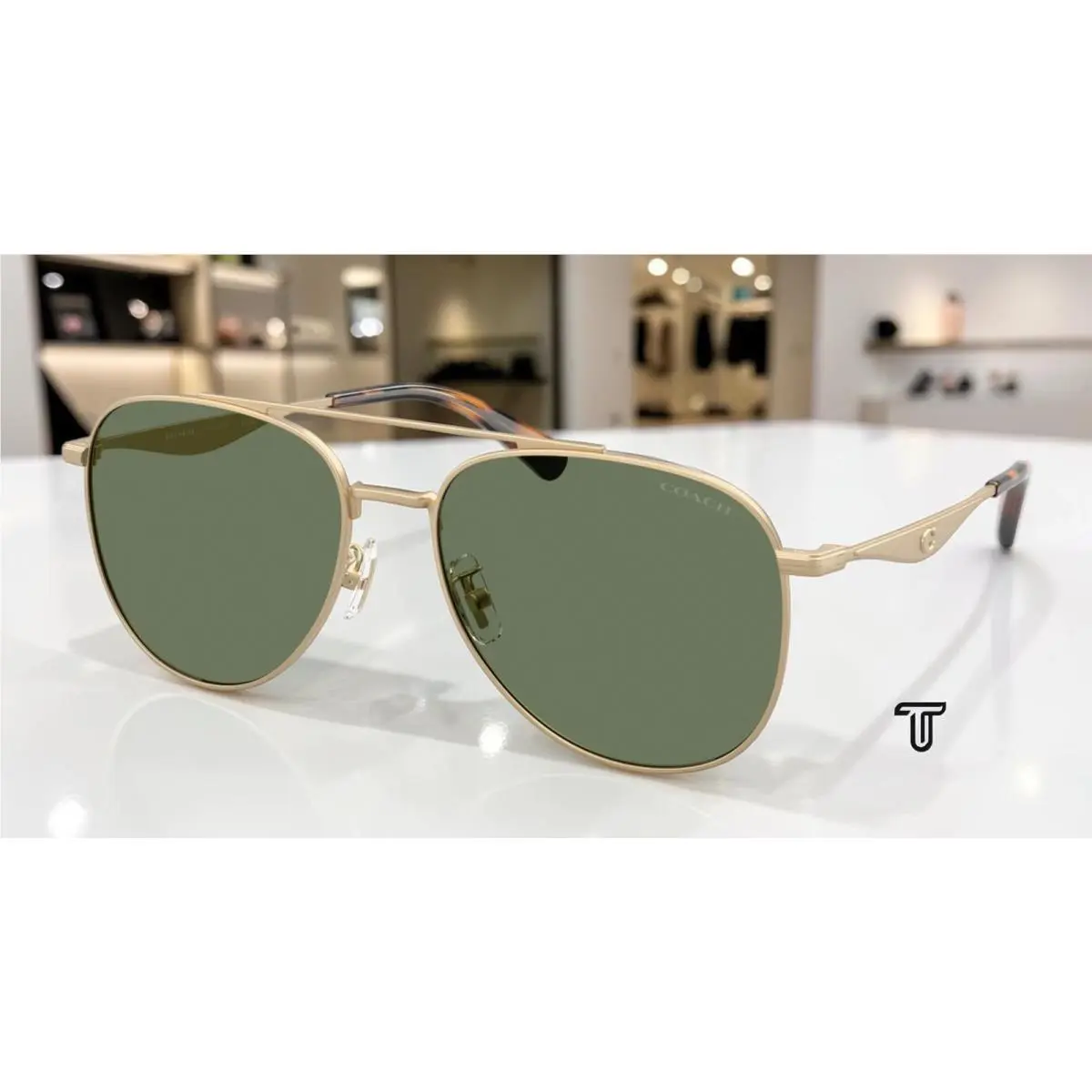 Coach HC7190 900582 Cdp40 Satin Light Gold Green Solid 58 mm Men`s Sunglasses