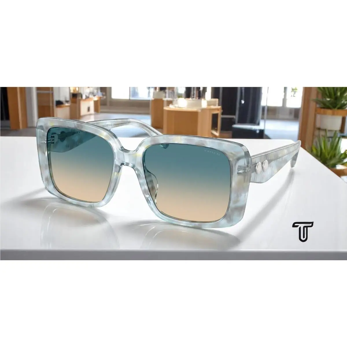 Coach HC8424U 58664M CAD54 Pearlized Blue Yellow Grad 54 mm Women`s Sunglasses