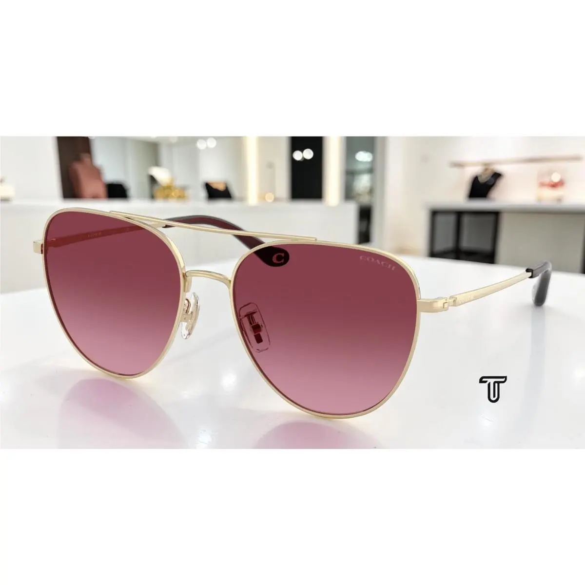 Coach HC7182 90058H Cbz89 Shiny Lt Gold Merlot Gradient 56 mm Women`s Sunglasses