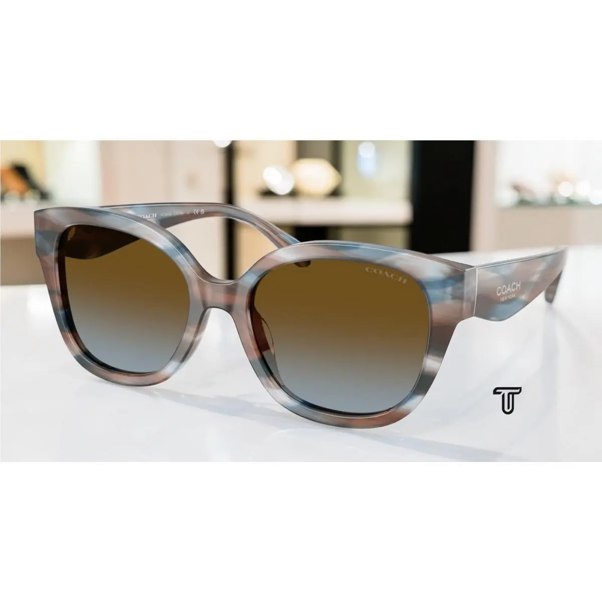 Coach HC8438U 589913 Cby94 Maple Blueberry Brown Blue 56mm Women Sunglasses