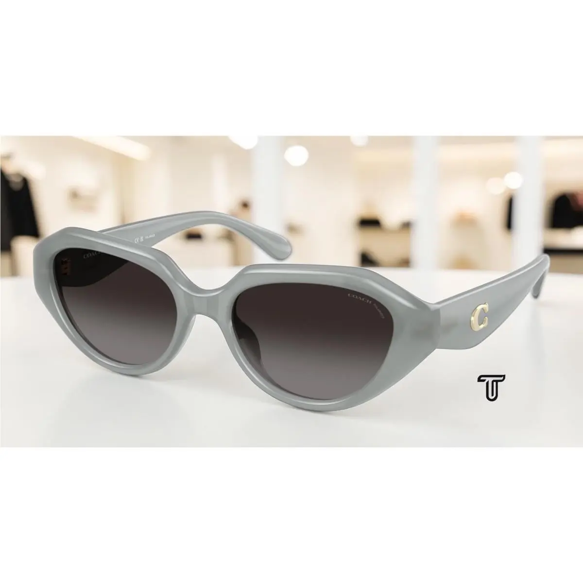 Coach HC8433U 5905T3 Cby77 Milky Eucalyptus Grey Polarized 52mm Women Sunglasses