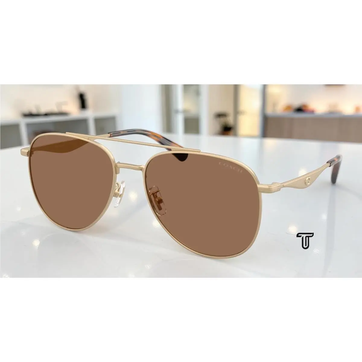Coach HC7190 900513 Cdp40 Satin Light Gold Brown Solid 58 mm Men`s Sunglasses