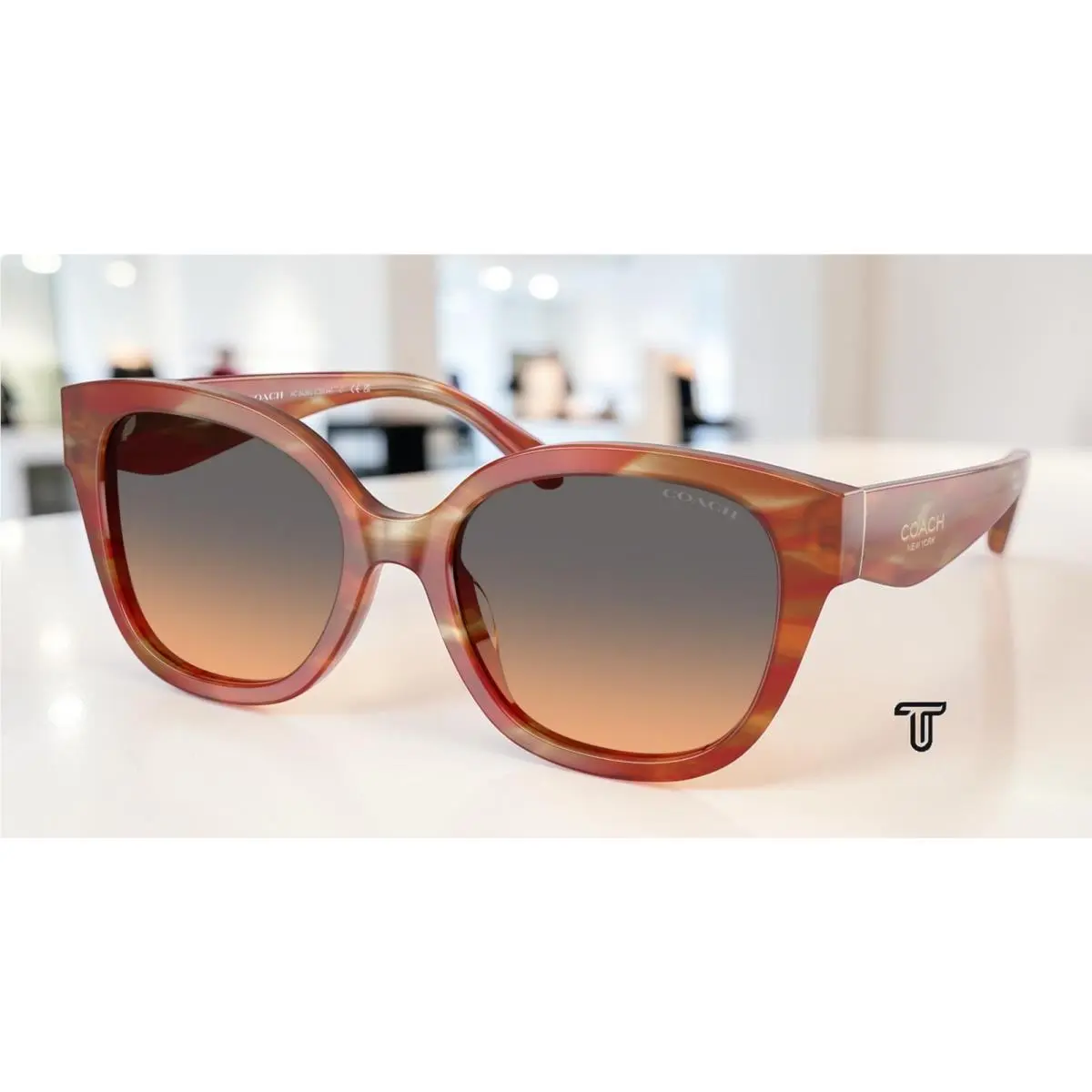 Coach HC8438U 590018 Cby94 Striated Chestnut Peach Grad 56mm Women`s Sunglasses