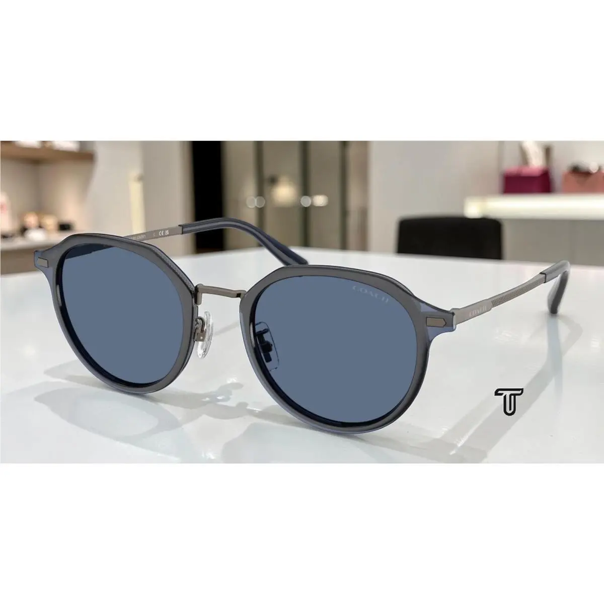 Coach HC7183 947380 Cbz97 Satin Gunmetal Blue Solid 51 mm Men`s Sunglasses