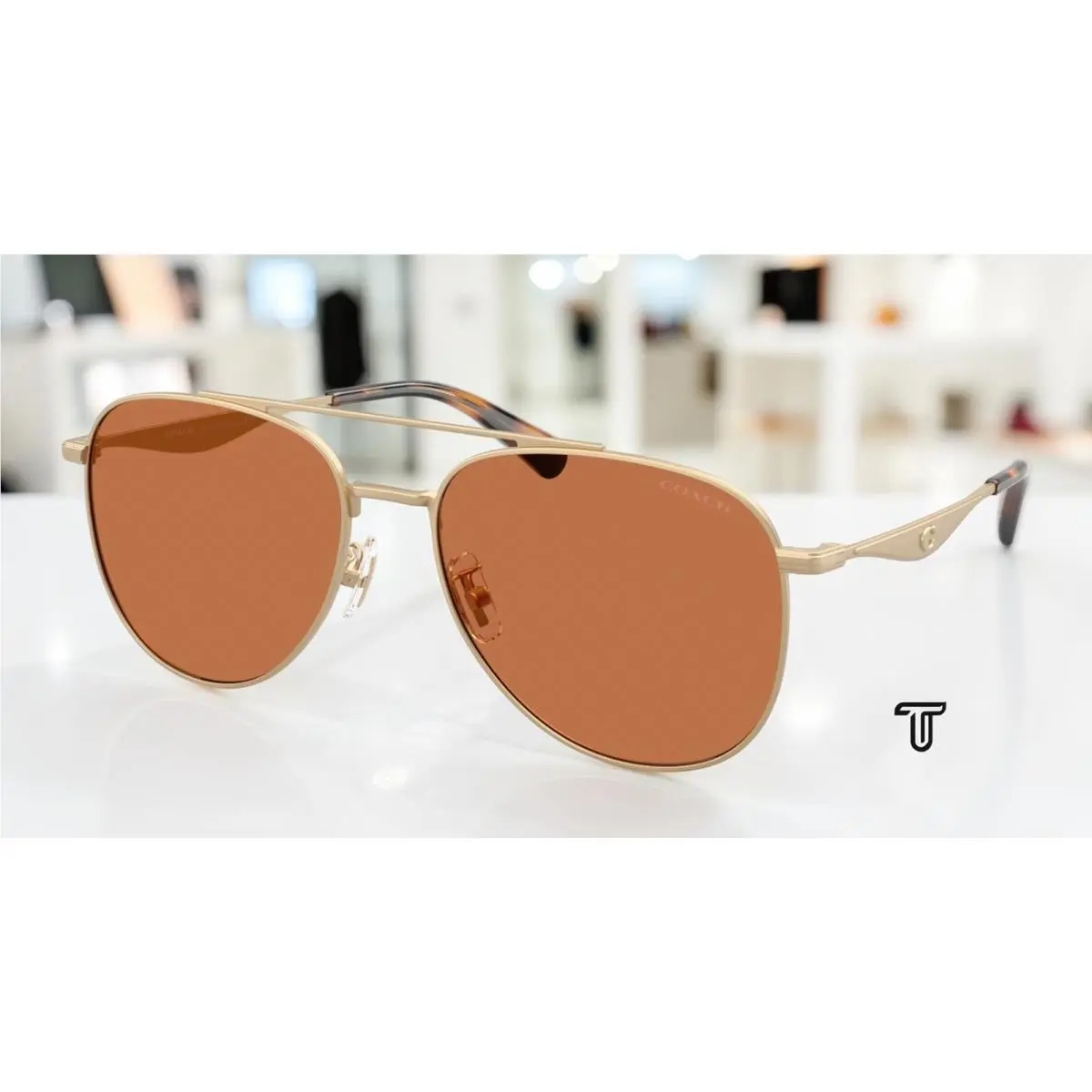 Coach HC7190 900573 Cdp40 Satin Light Gold Amber Solid 58 mm Men`s Sunglasses