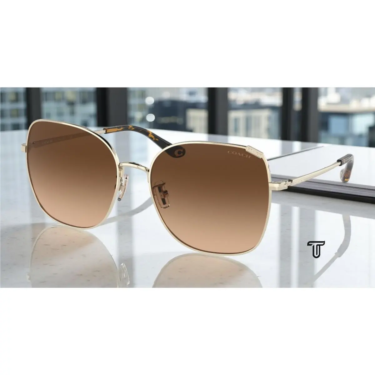 Coach HC7133 900574 Shiny Light Gold Dark Brown Gradient 57 m Women`s Sunglasses
