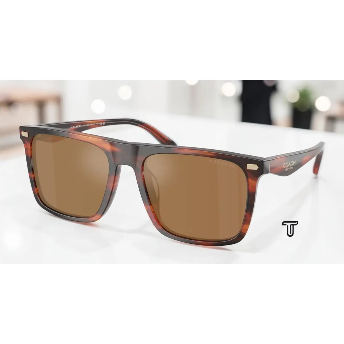 Coach HC8440U 5906 O Cby95 Striated Caramel Brown Flash 57 mm Men`s Sunglasses