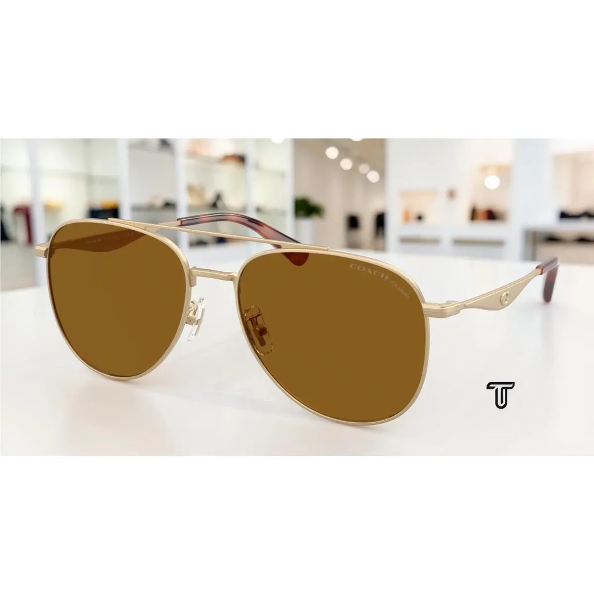 Coach HC7190 900583 Cdp40 Satin Lt Gold Brown Solid Polarized 58mm Men Sunglass