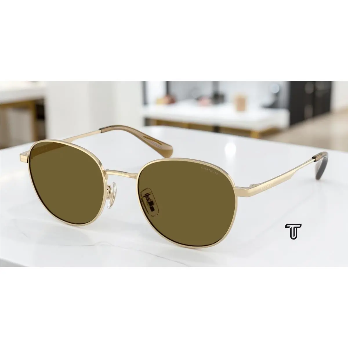 Coach HC7191 900573 Cdp36 Shiny Light Gold Olive Solid 51 mm Men`s Sunglasses