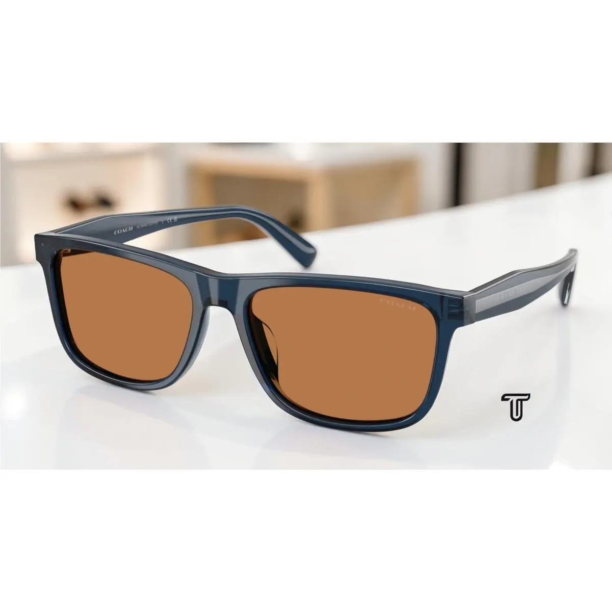 Coach HC8454U 575773 Cdp55 Transparent Dark Blue Amber Solid 59mm Men Sunglasses