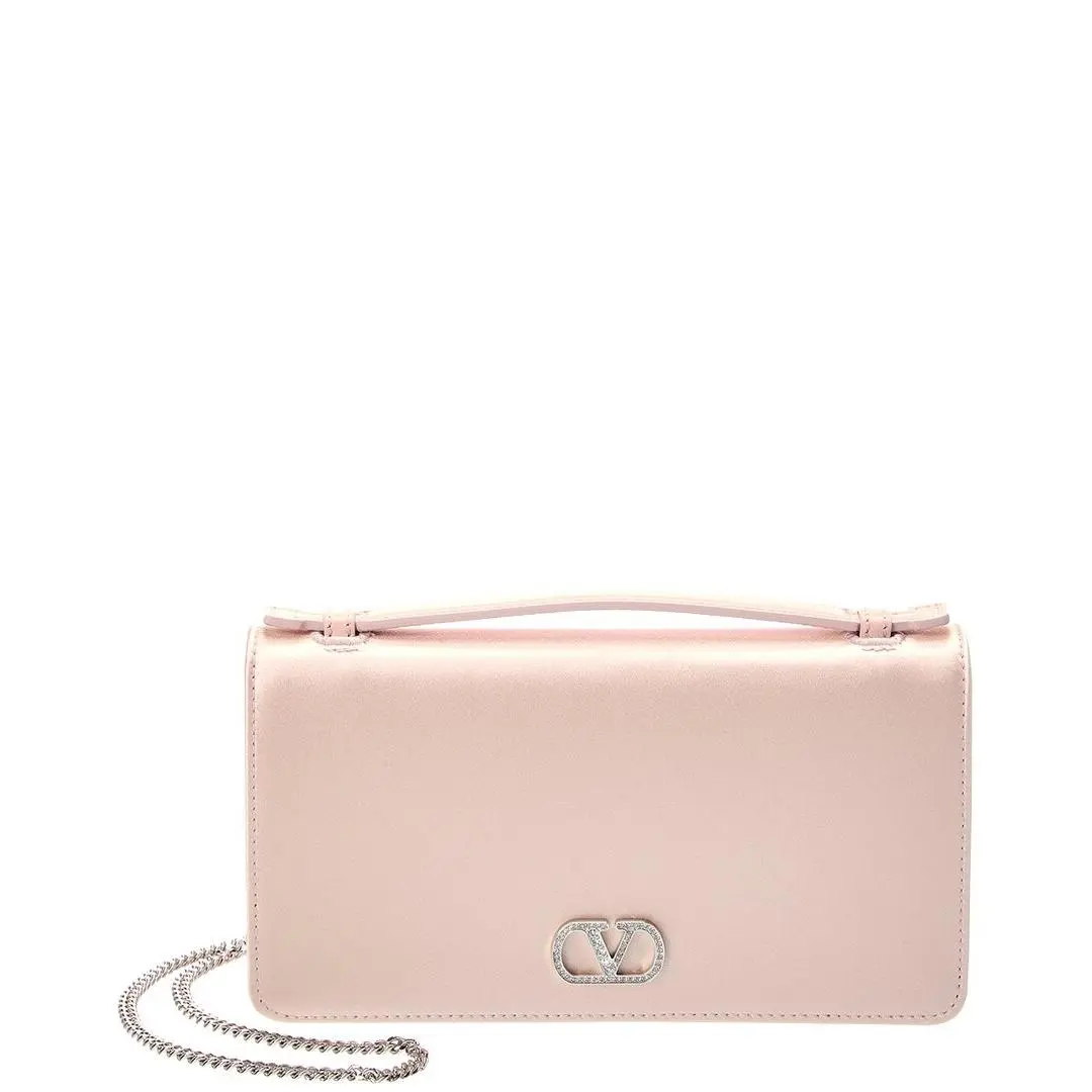 Valentino Vlogo Signature Satin Wallet On Chain Women`s Pink