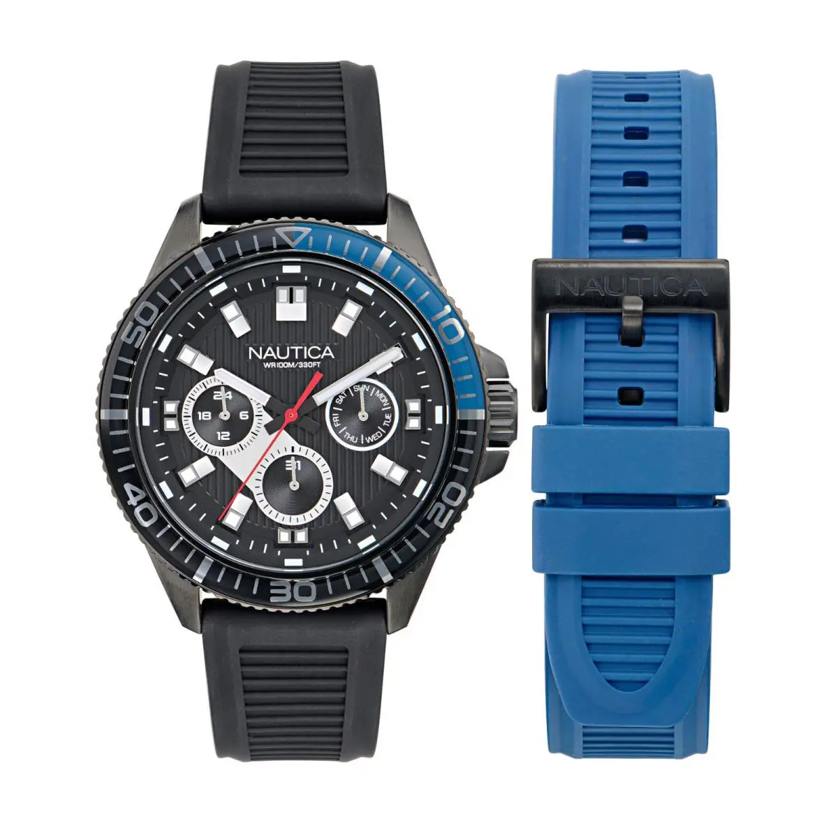 Nautica Nct Windrose 46mm Black / Blue Men`s Watch Set NAPWRS503