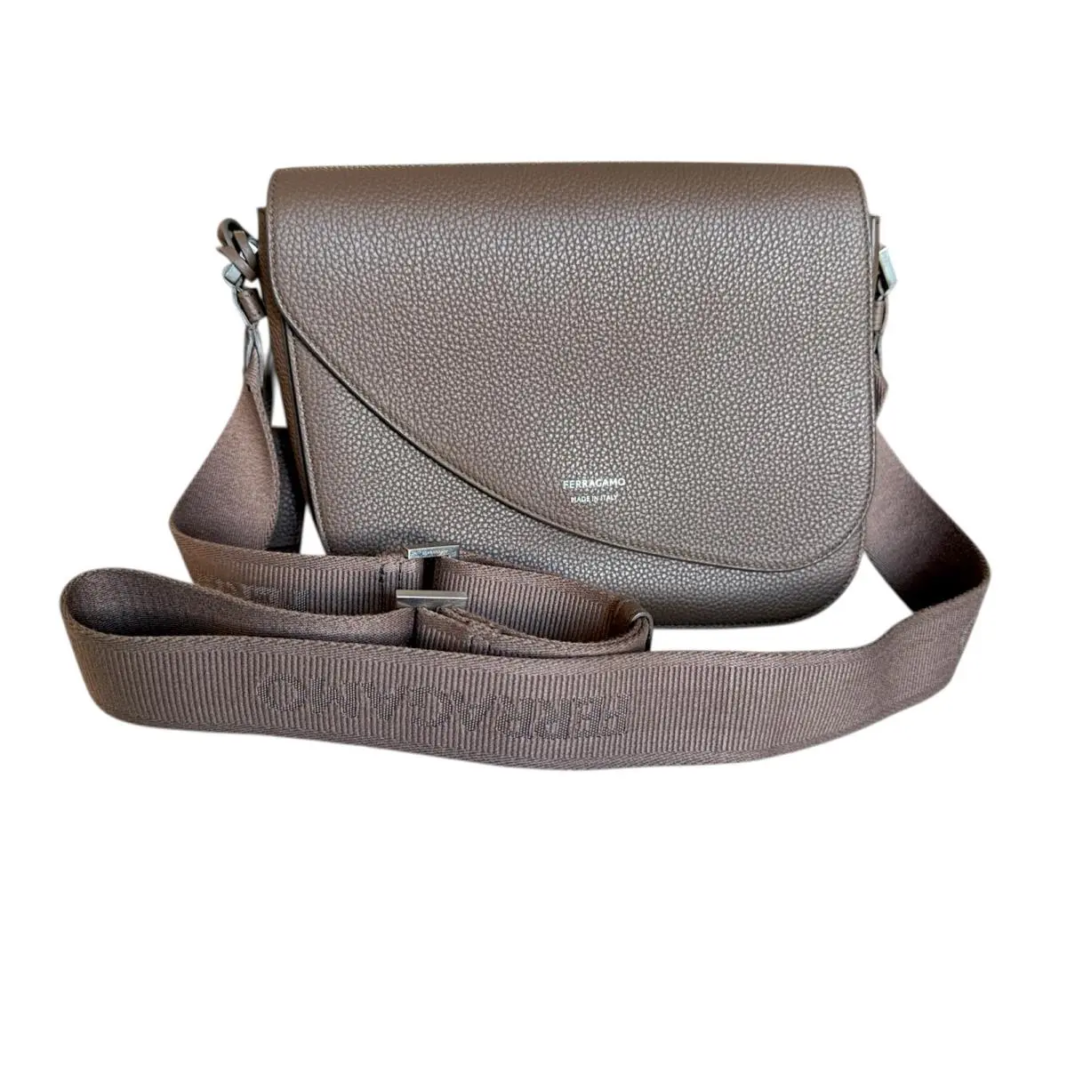 Salvatore Ferragamo Fiamma Crossbody Bag in Tan Pebbled Leather
