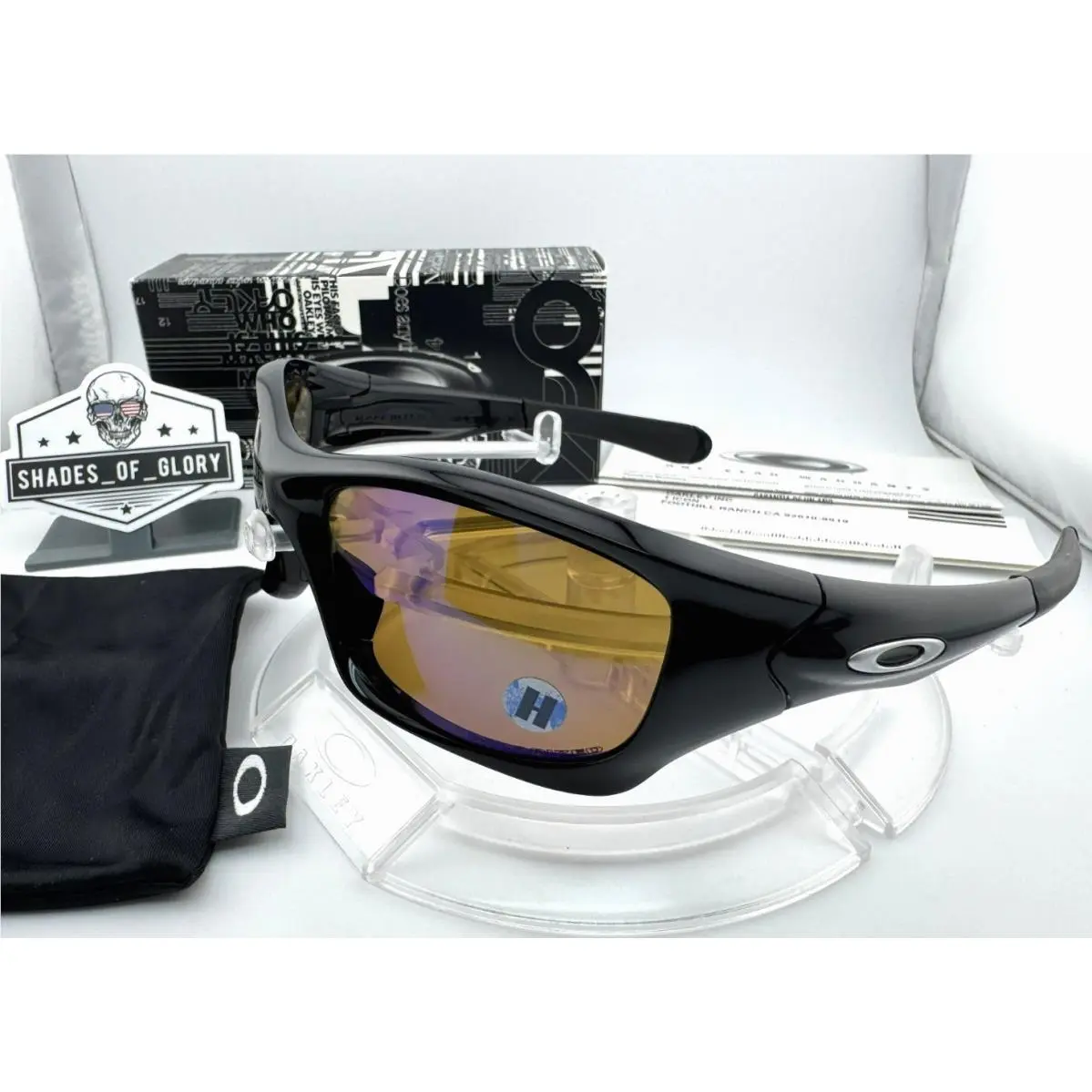 Oakley Pit Bull Polished Black Deep Blue Polarized Angling Sunglasses OO9127-09