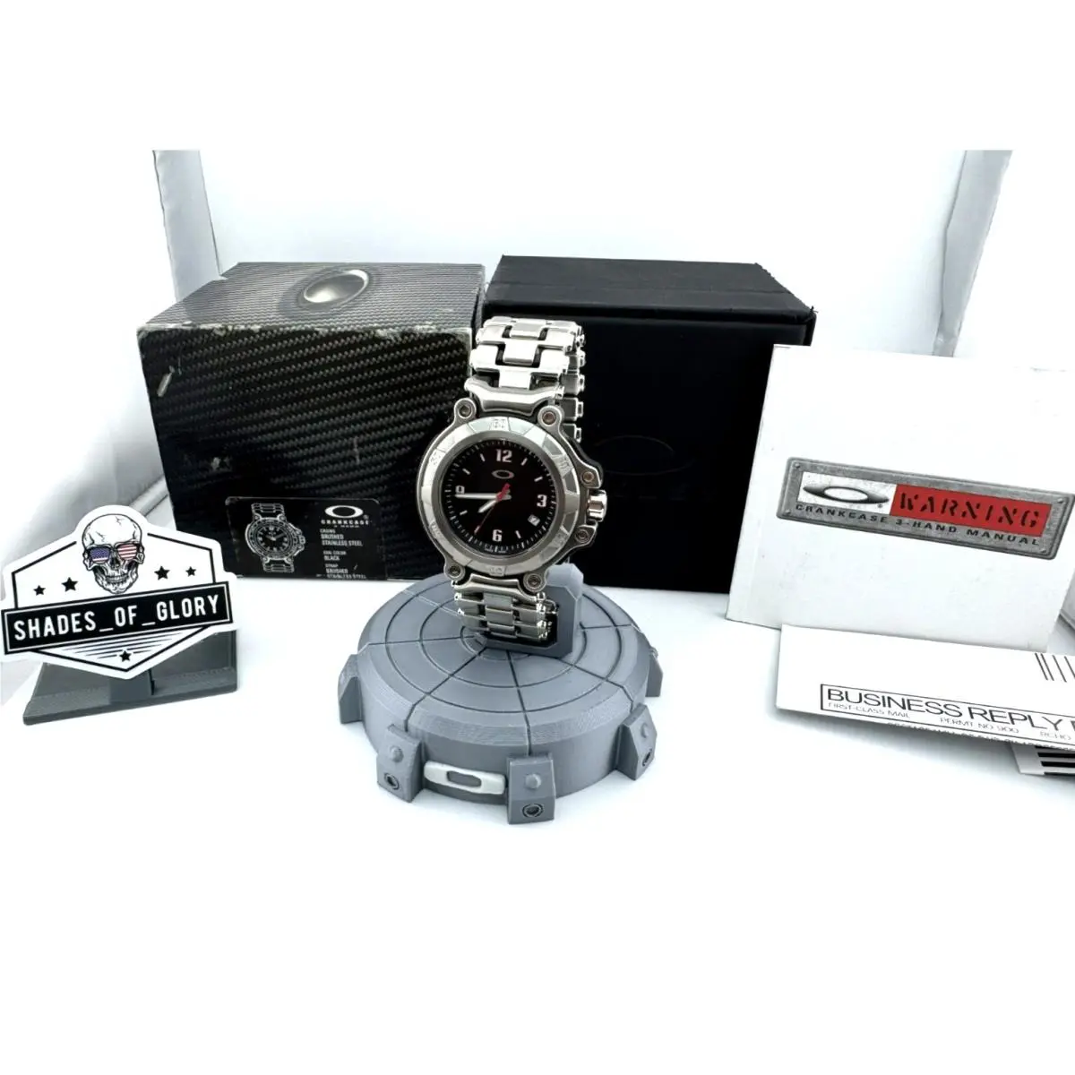 Oakley Crankcase 3-HAND Watch Brushed Stainless Steel Bracelet Black Dial 10-236