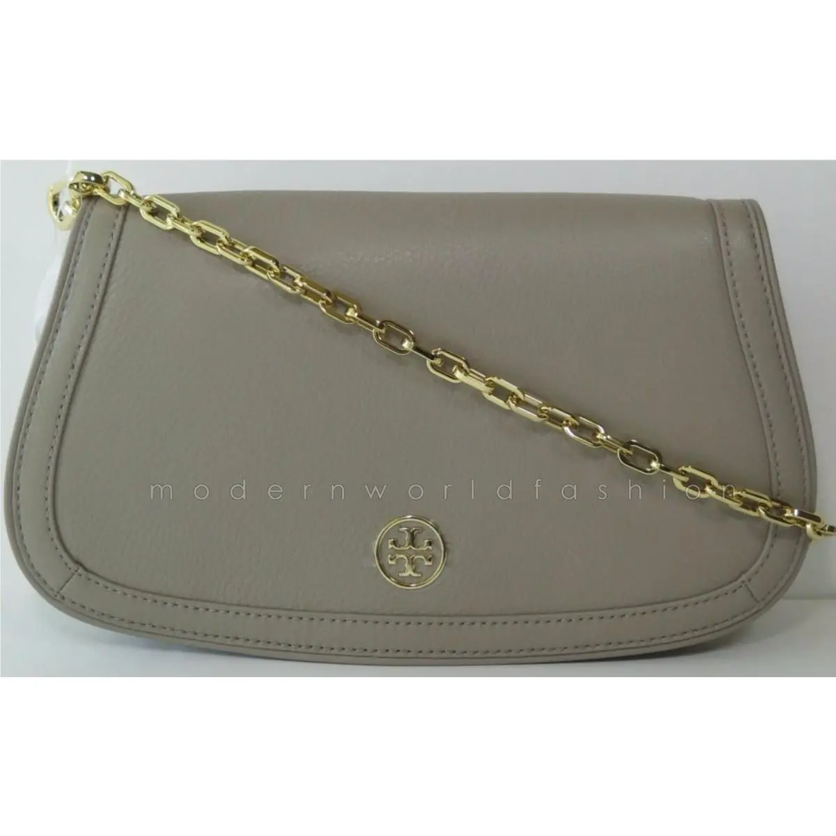 Tory Burch Landon Logo Leather Clutch 36828 French Grey
