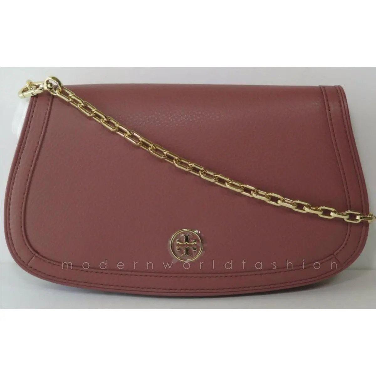 Tory Burch Landon Logo Leather Clutch 36828 Maple Syrup