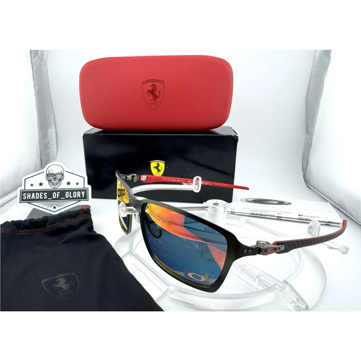 Oakley Tincan Carbon Fiber Ferrari Black Ruby Iridium Red Sunglasses OO6017-07
