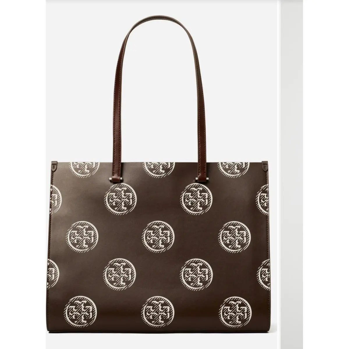 Tory Burch T Monogram Contrast Chocolate Brown Leather Tote Bag