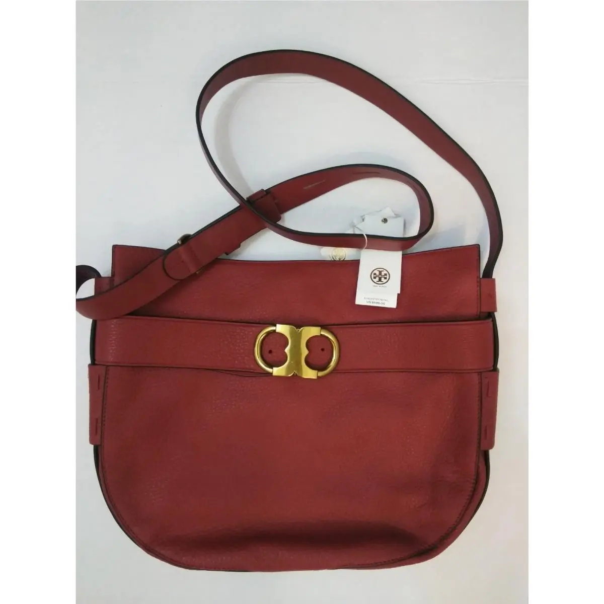 Tory Burch Light Redwood Leather Crossbody Gemini Belted Hobo Bag