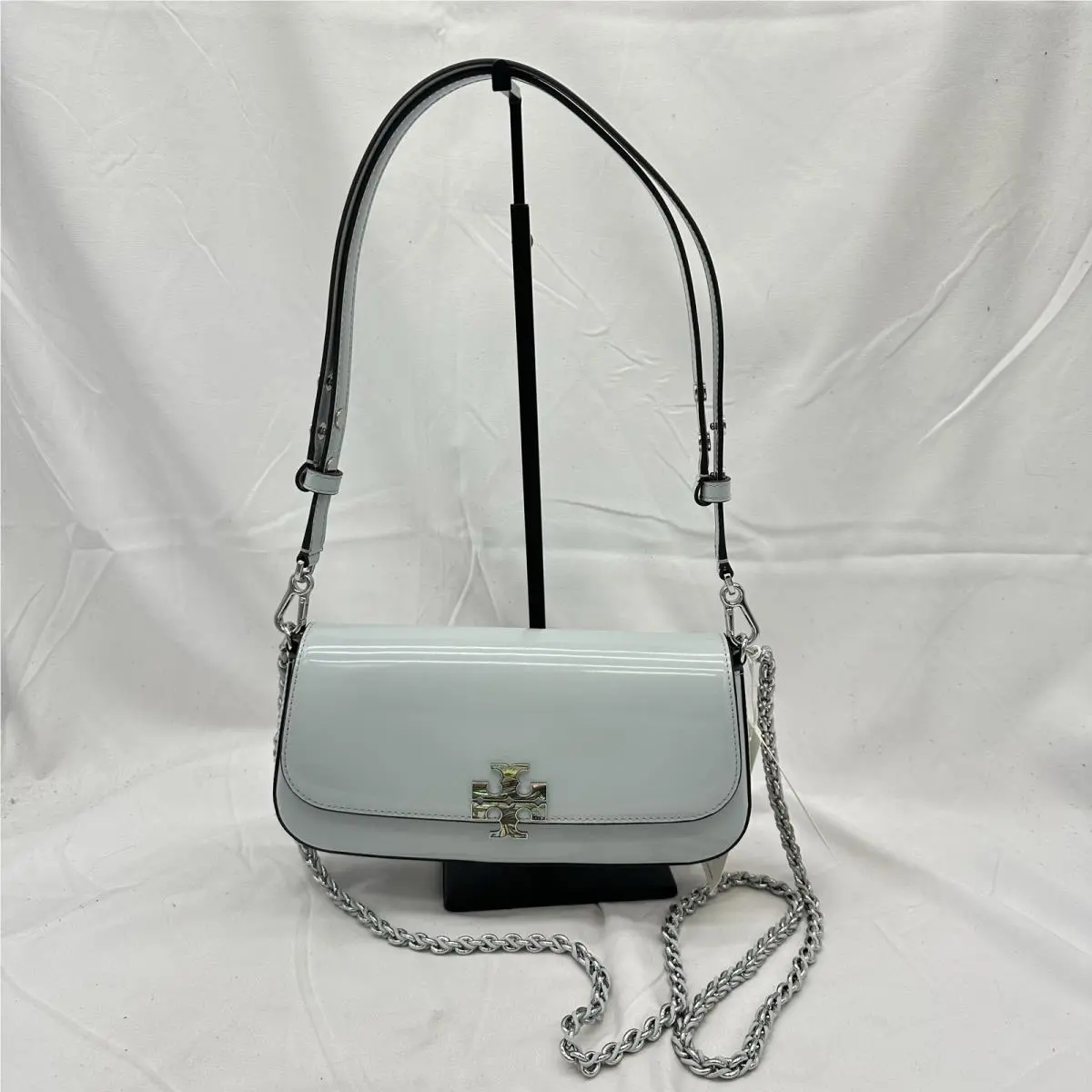 Tory Burch Britten Abalone Convertible Crossbody Bag Patent Leather Light Sea