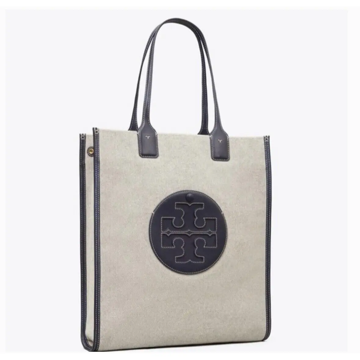 Tory Burch Ella Canvas Tall Tote Bag in Natural/tory Navy 14 X 16 Dust Bag