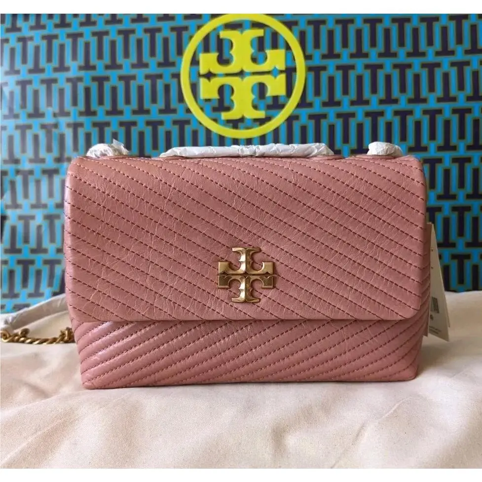 Tory Burch Kira Pink Moto Quilt Small Convertible Shoulder Bag Retail