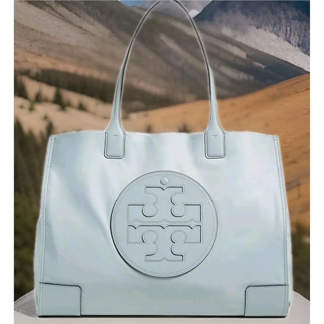 Tory Burch Large Ella Logo Light Powder Blue Lap Top Friendly Tote Bag