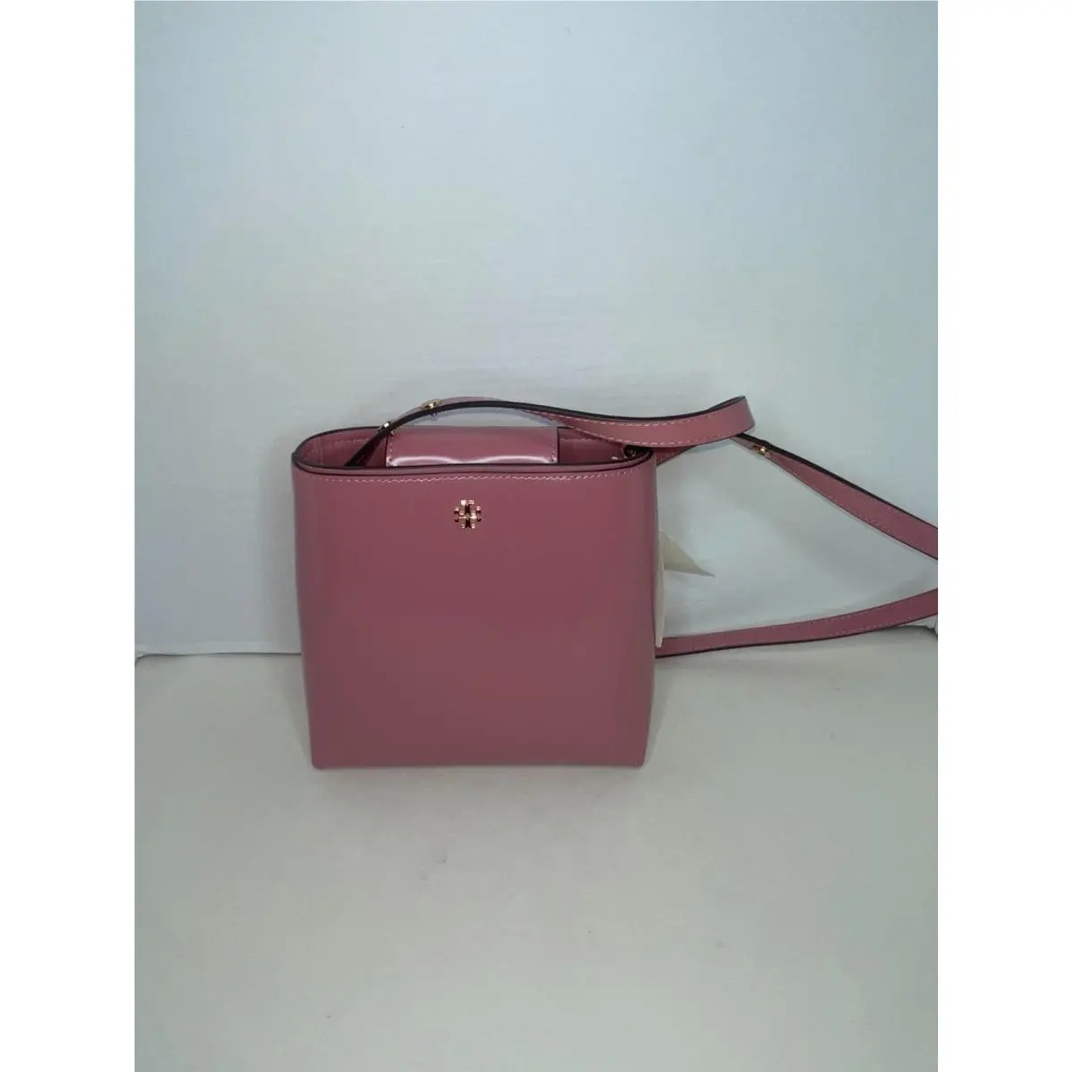 Tory Burch Emerson Patent Small Bucket Bag– Pink Ginger Women`s Designer Purse
