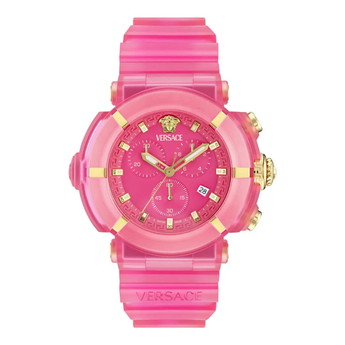 Versace Mens Pink 45mm Strap Fashion Watch