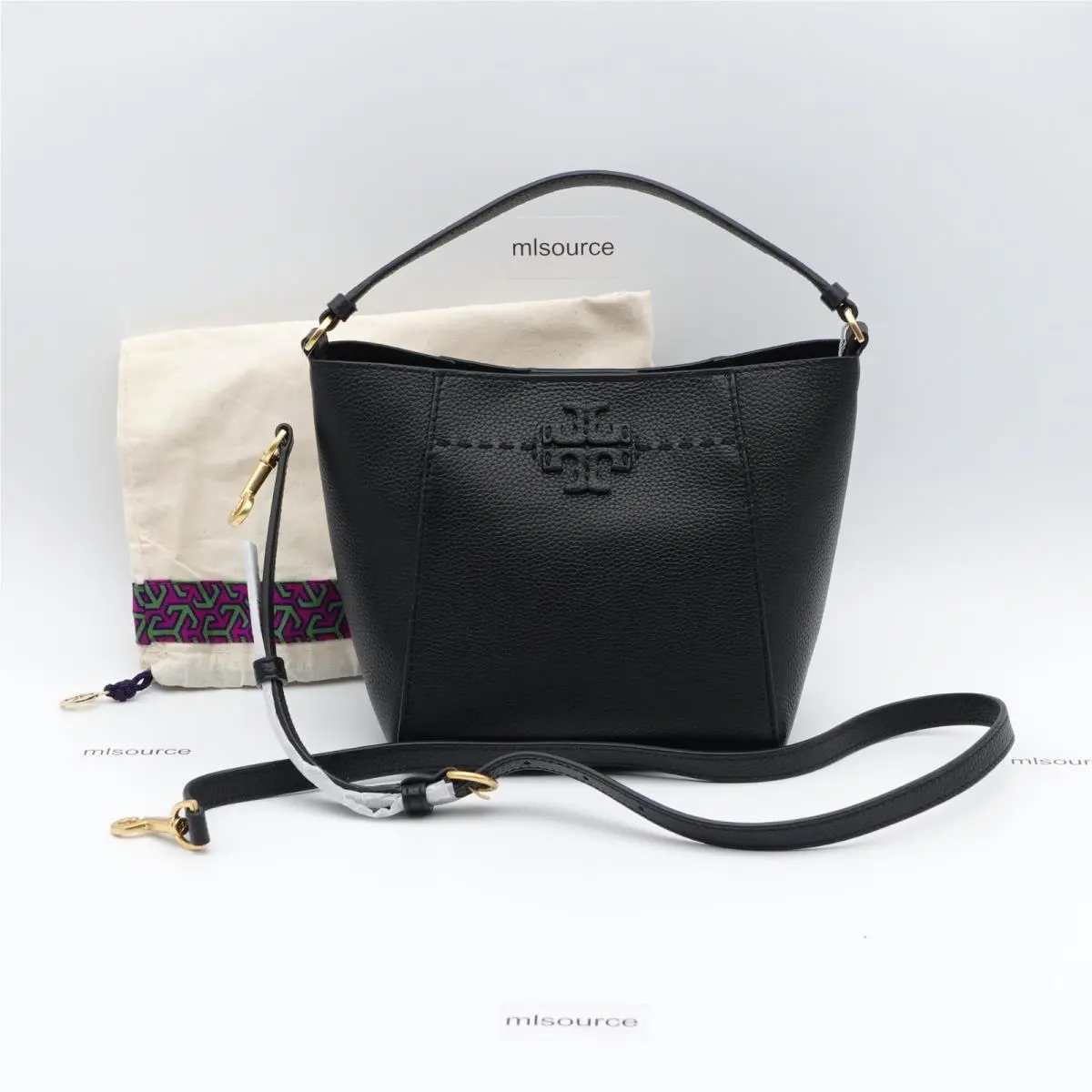 Tory Burch Mcgraw Small Bucket Bag Women`s 749560920-001 Black Leather