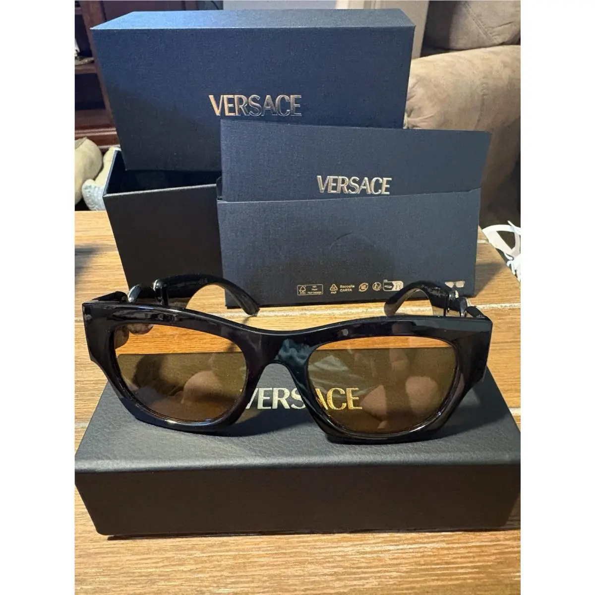 Versace 4479-U Men`s Square Sunglasses Black Plastic Brown Tinted Lens Designer