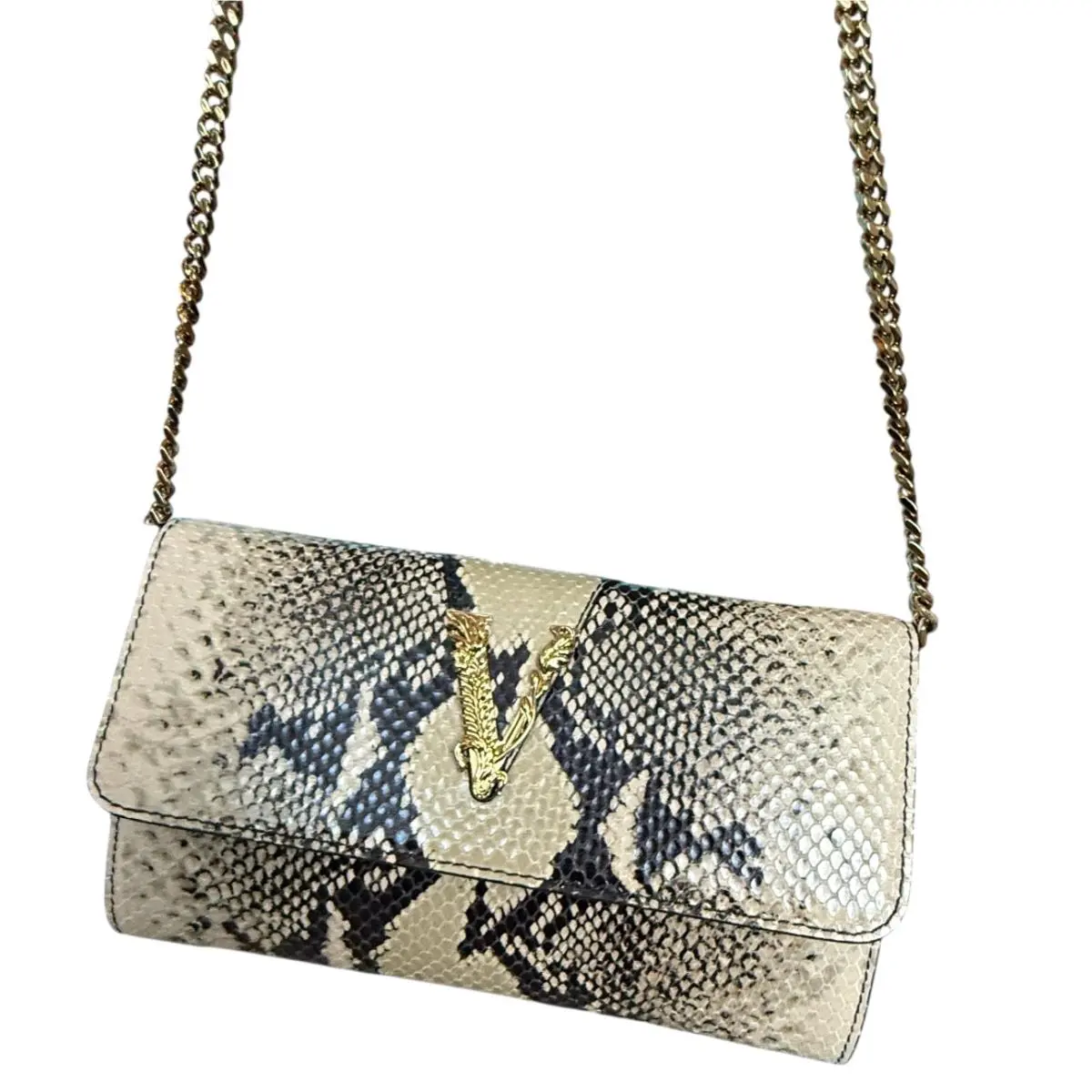 Versace Snakeskin Virtus Wallet On Chain Shoulder Bag 1006264