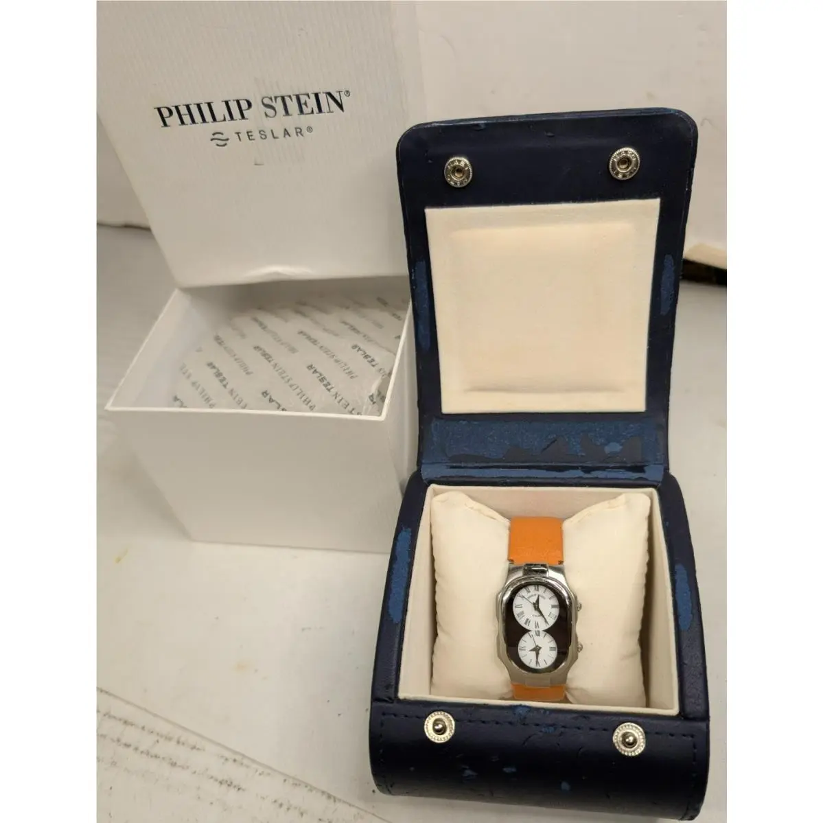Wristwatch Teslar Orange Band Boxed by Philip Stein