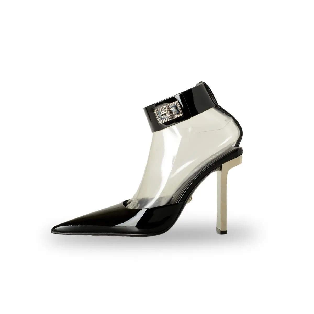 Versace Women`s Black Patent Leather Ankle Strap Pump Shoes US 9 IT 39
