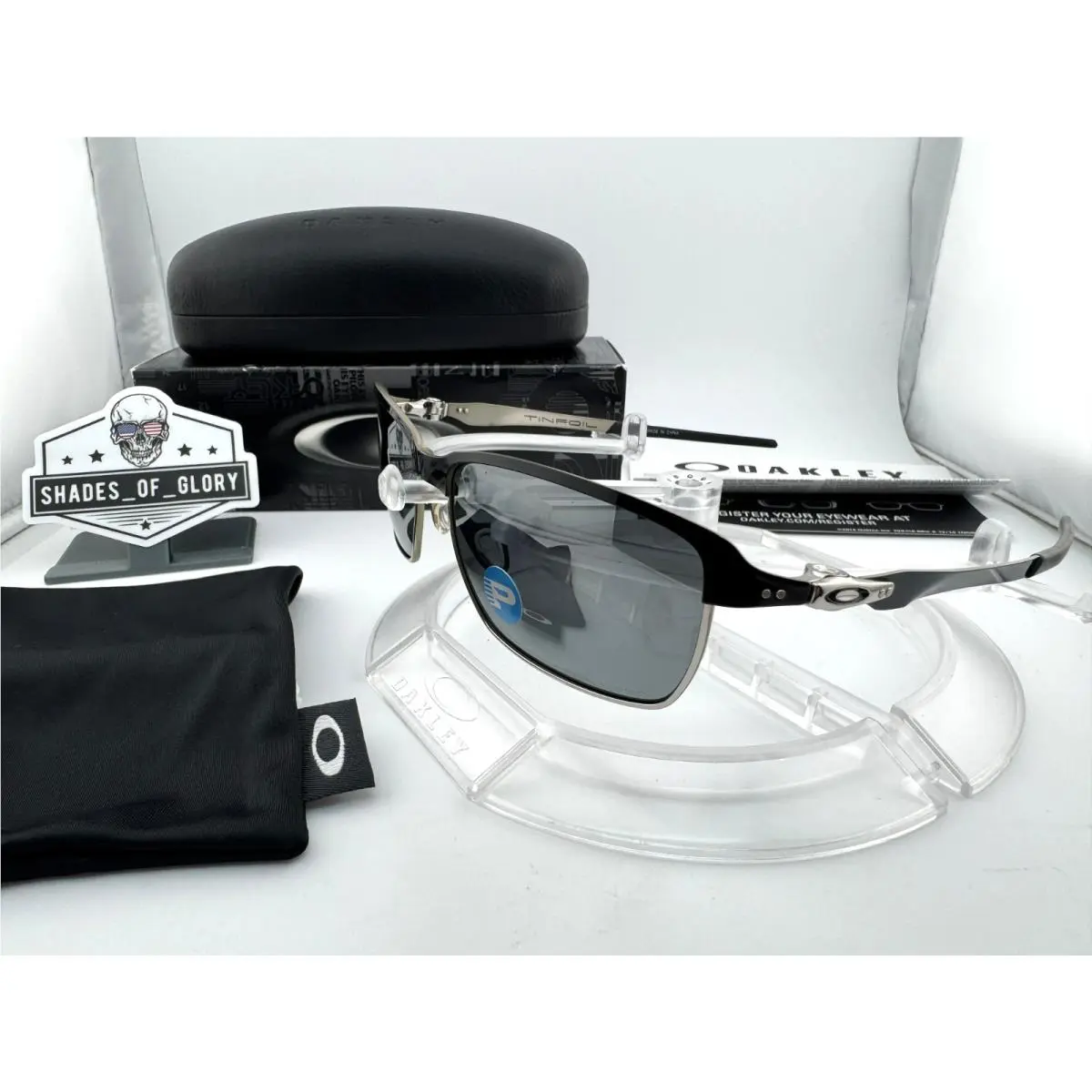 Oakley Tinfoil Polished Black W/ Black Iridium Polarized Sunglasses OO4083-06
